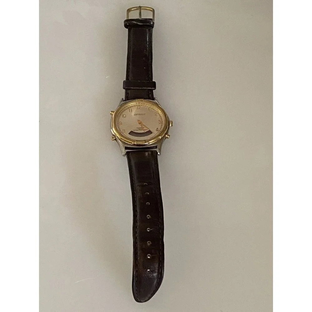 Regency Men's Brown Leather Stainless Steel Water Resistant Quartz Battery Watch